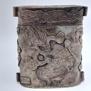 Vintage Dragon & Phoenix Asian Art Box Pendant, No Chain